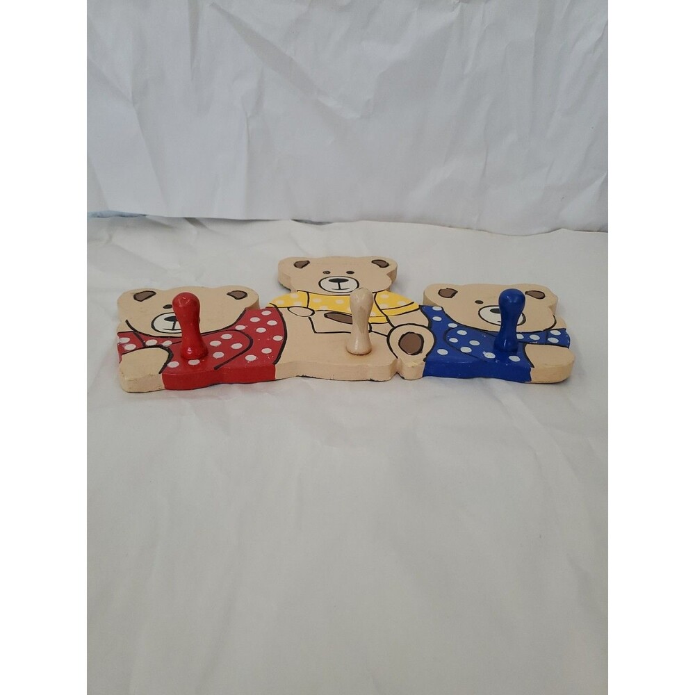 Vntg. Coat Rack Teddy Bear Trio (3 Hook) Primary‎ Colors/Children's/GrannyCore - Picture 8 of 16